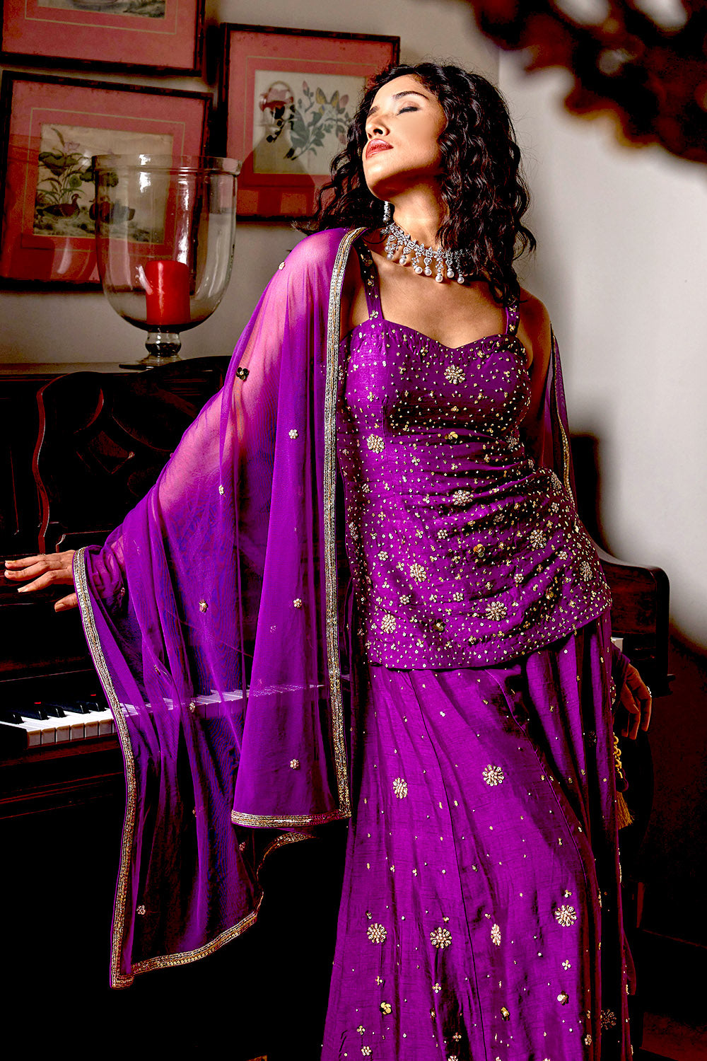 Sassy Sharara Set Handembroidered in Purple Color