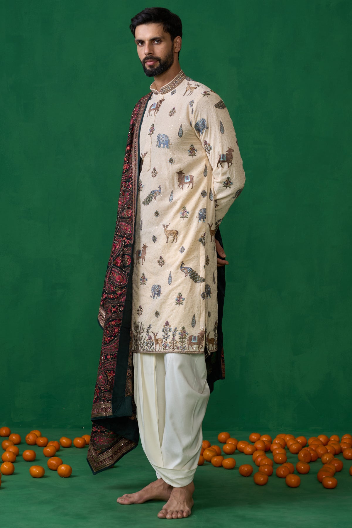 PICHWAI BEIGE DHOTI KURTA SET