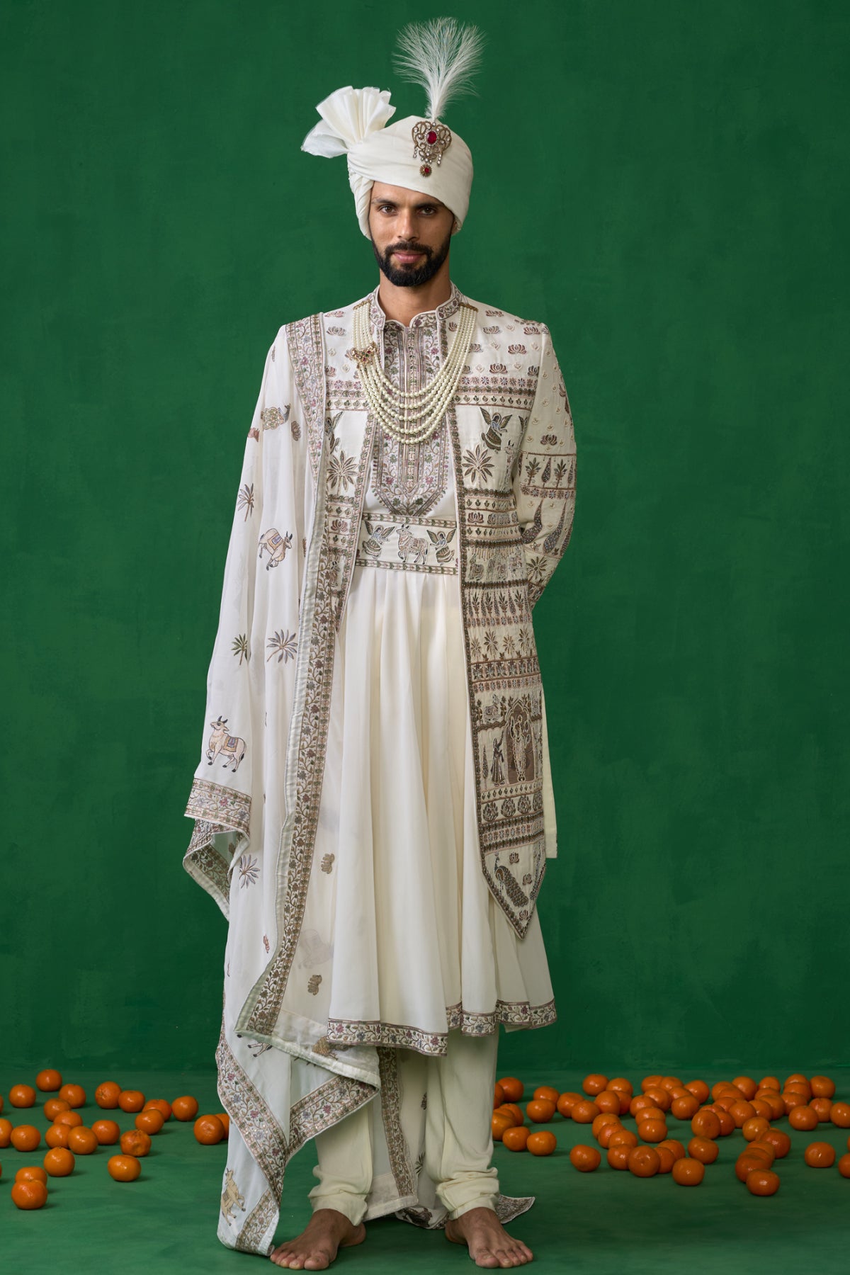 PICHWAI IVORY SHERWANI SET