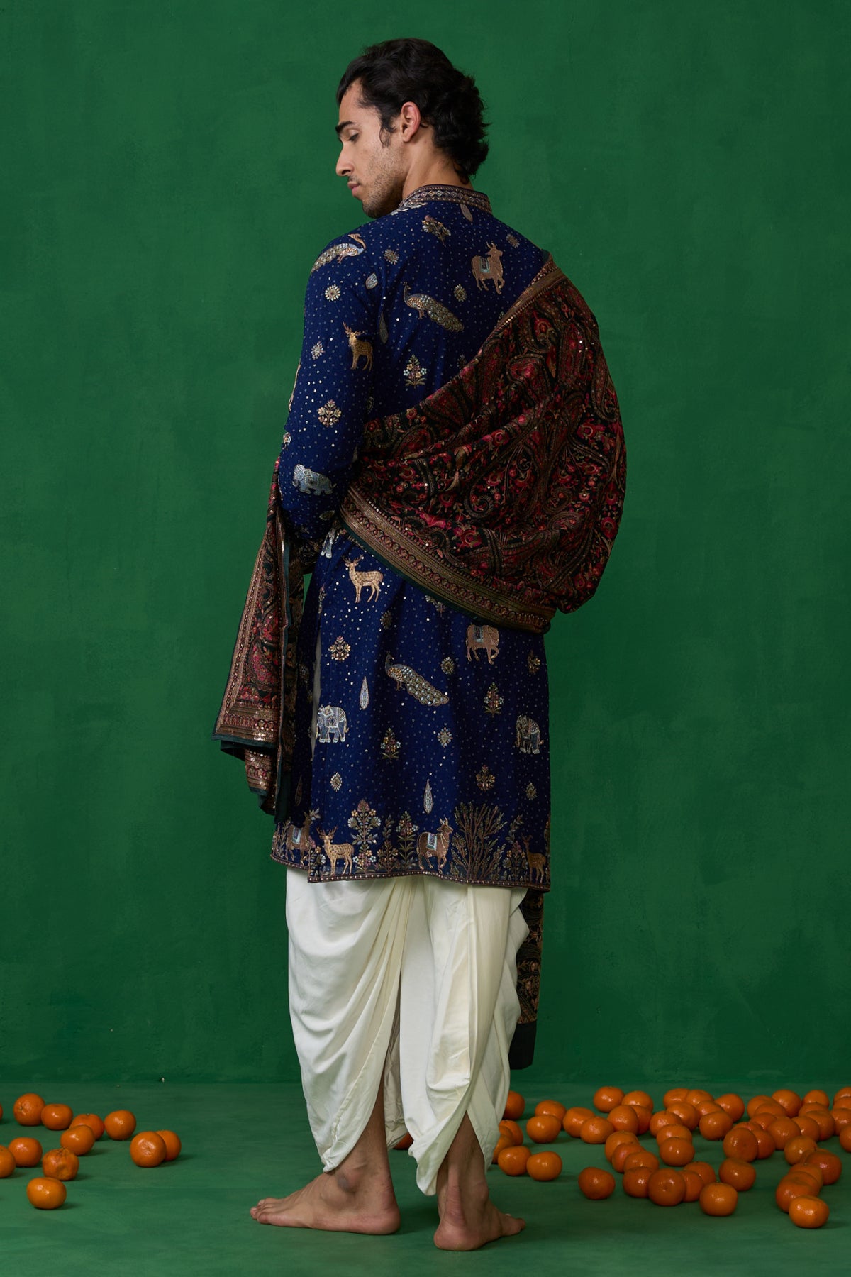 PICHWAI NAVY BLUE DHOTI KURTA SET