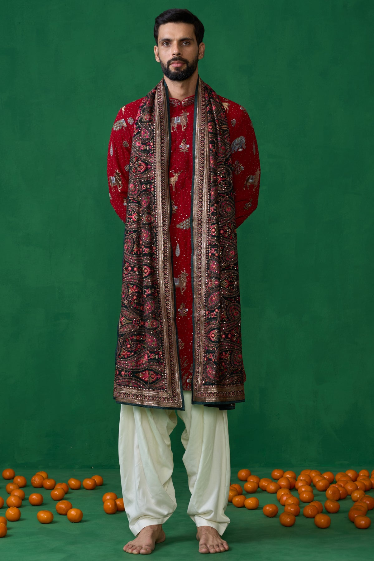 PICHWAI RED DHOTI KURTA SET