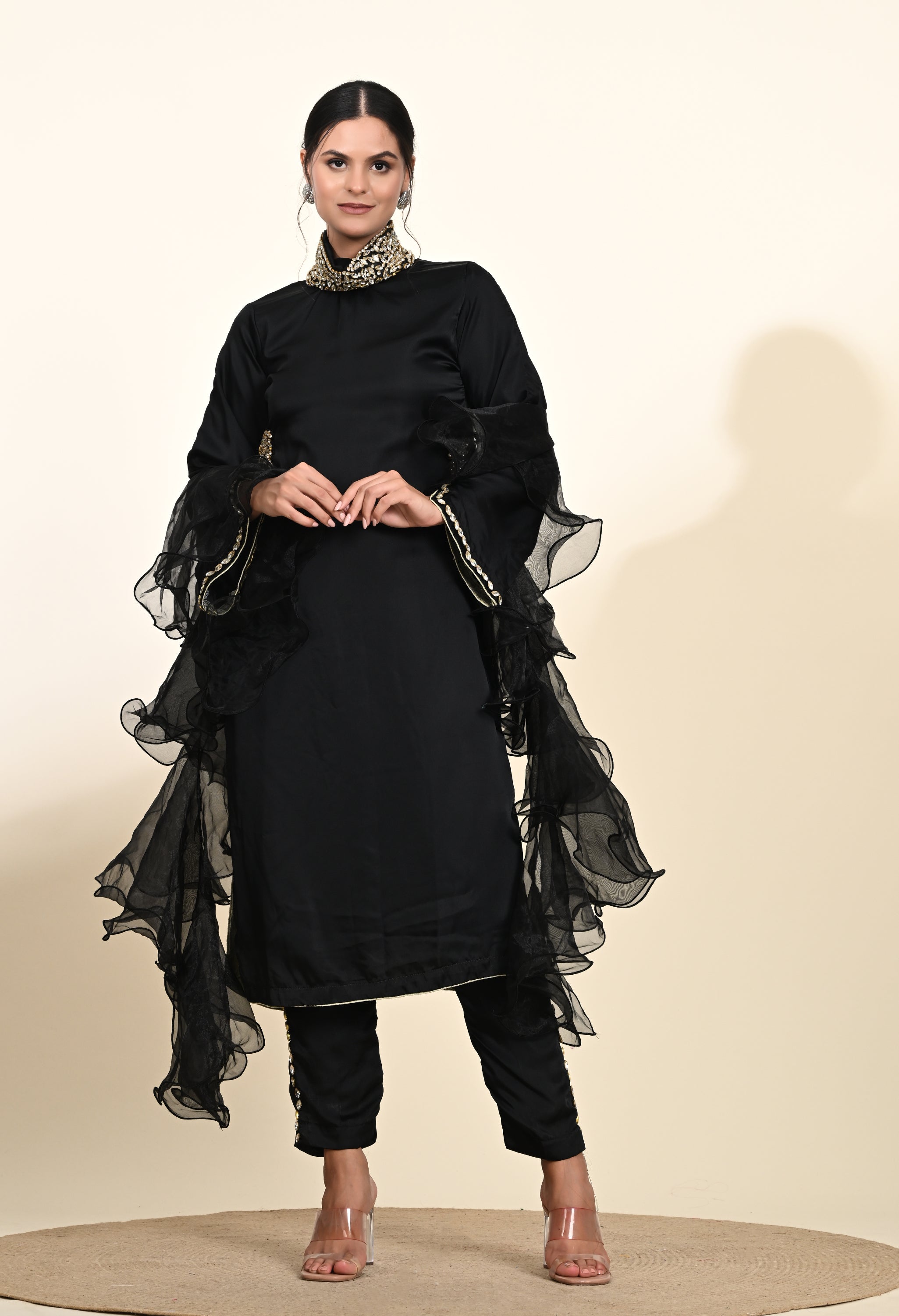 Black Crystal Embroidered Kurta Set