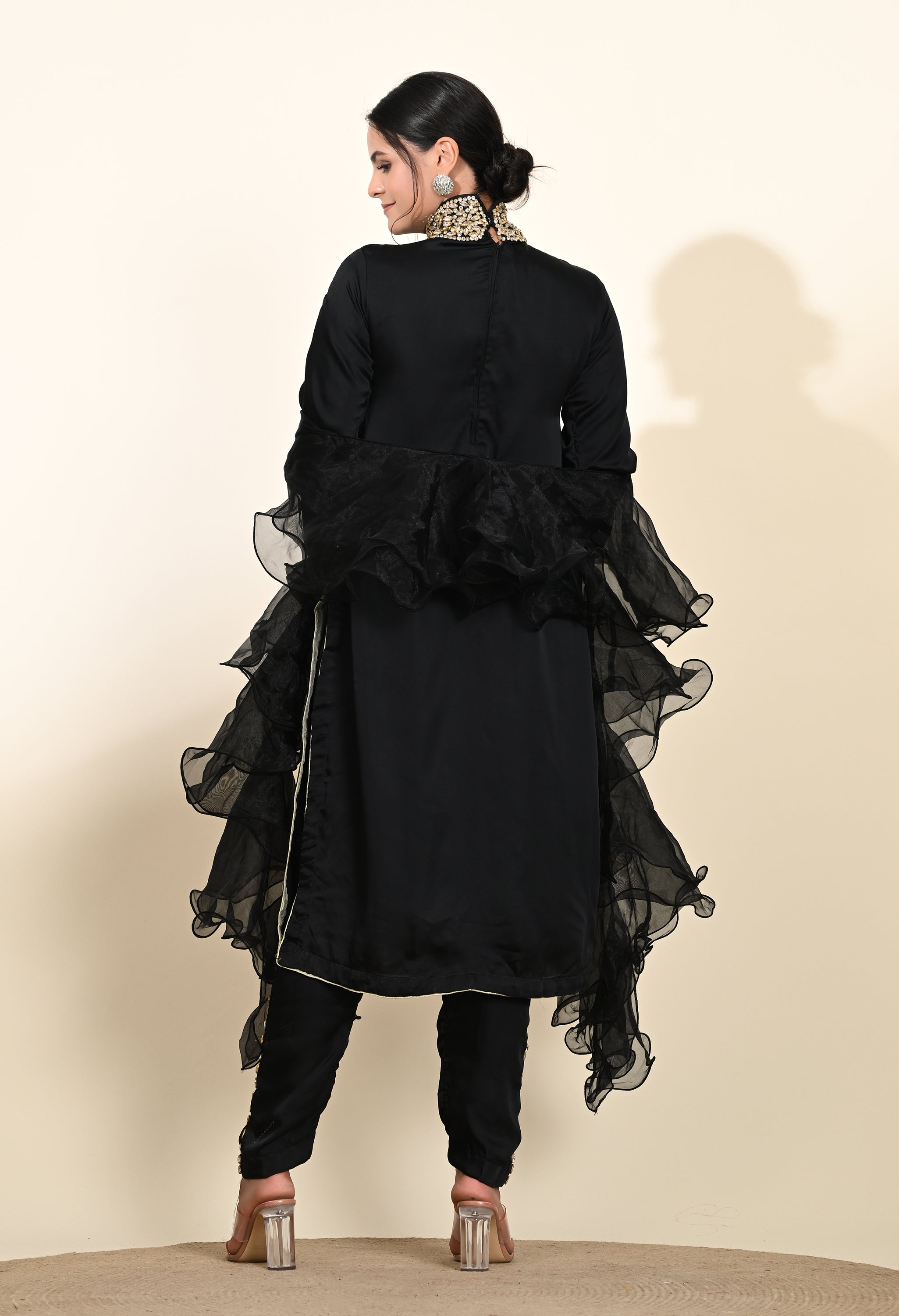 Black Crystal Embroidered Kurta Set