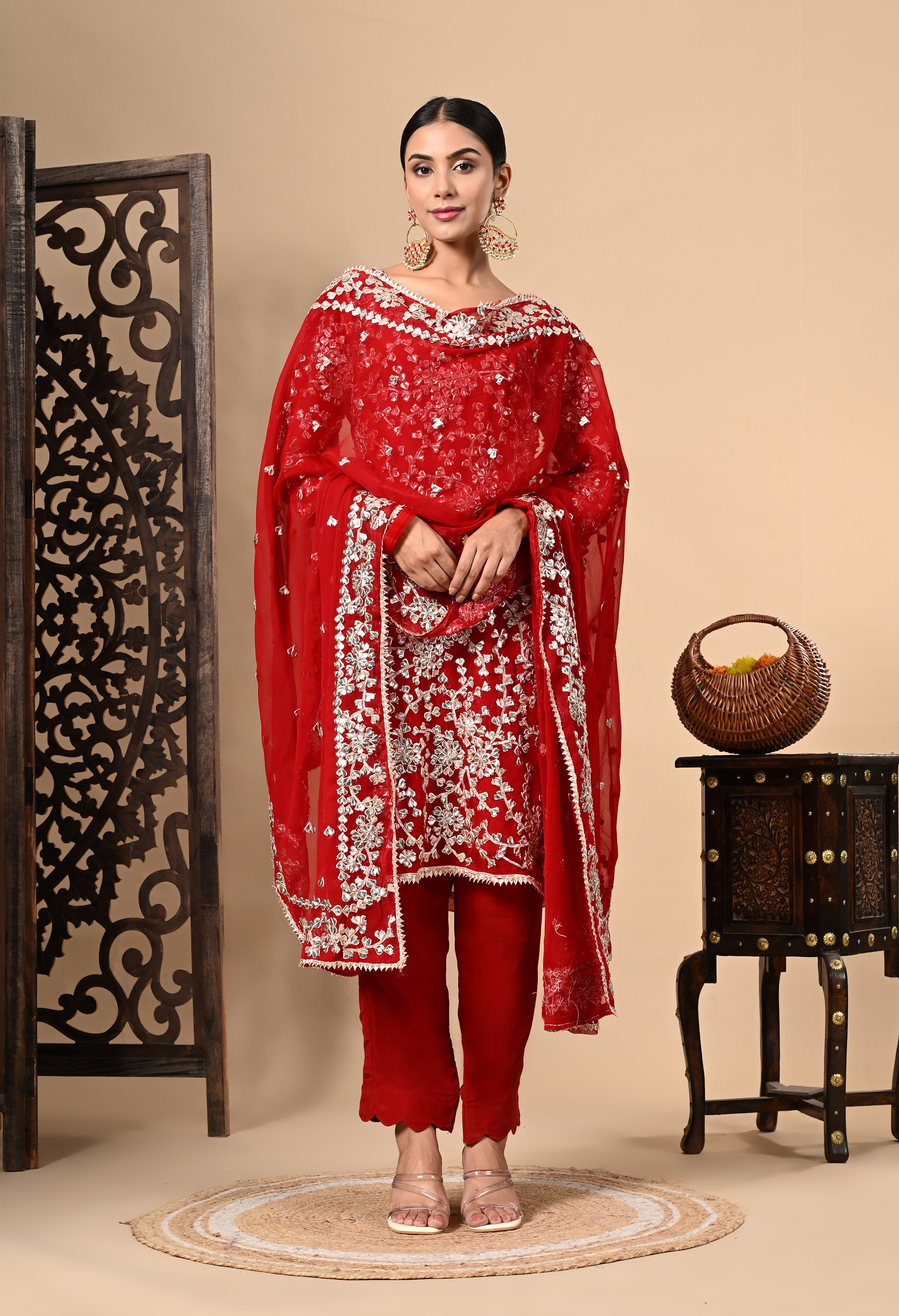 Red Gotta Kurta Set