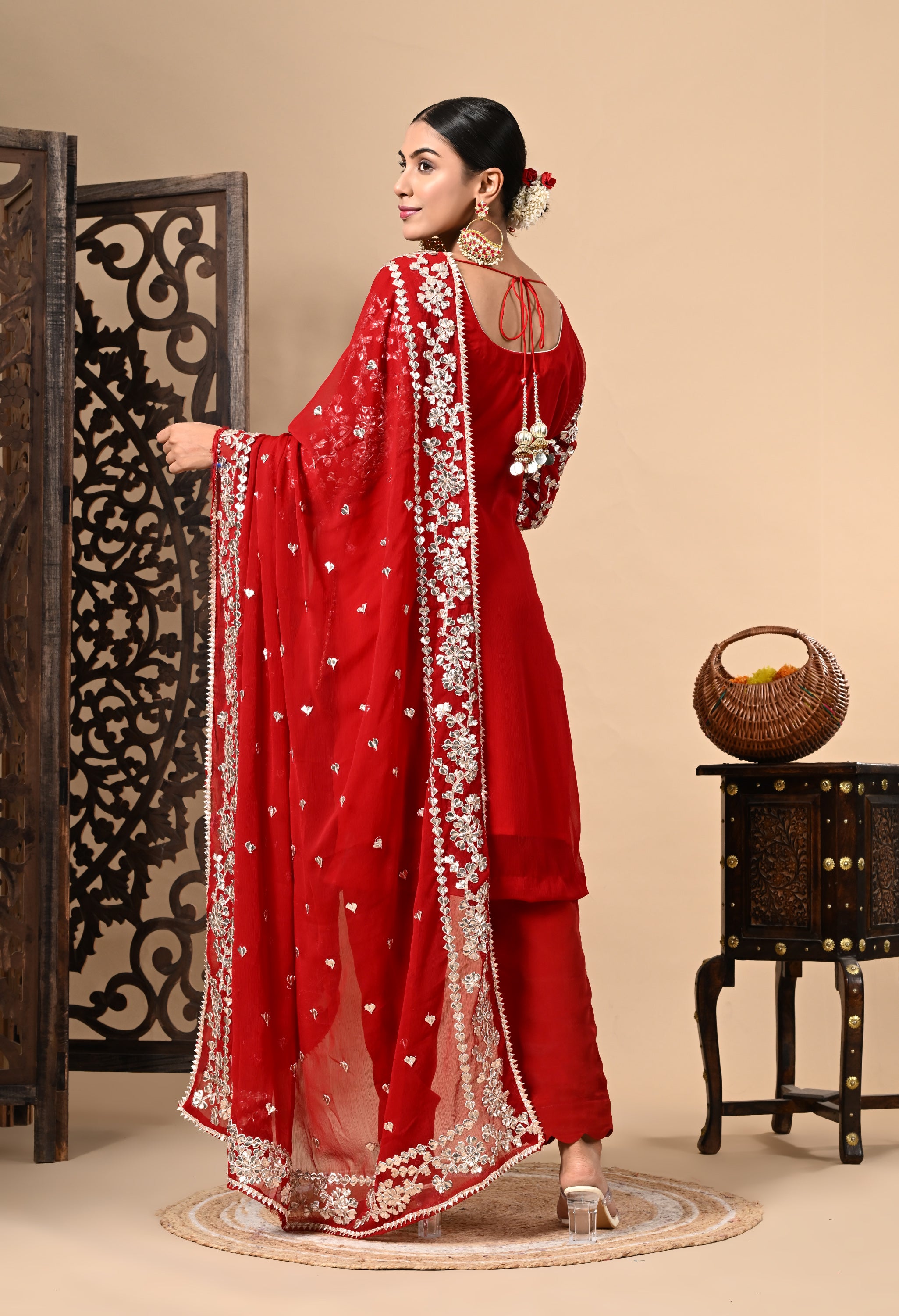 Red Gotta Kurta Set