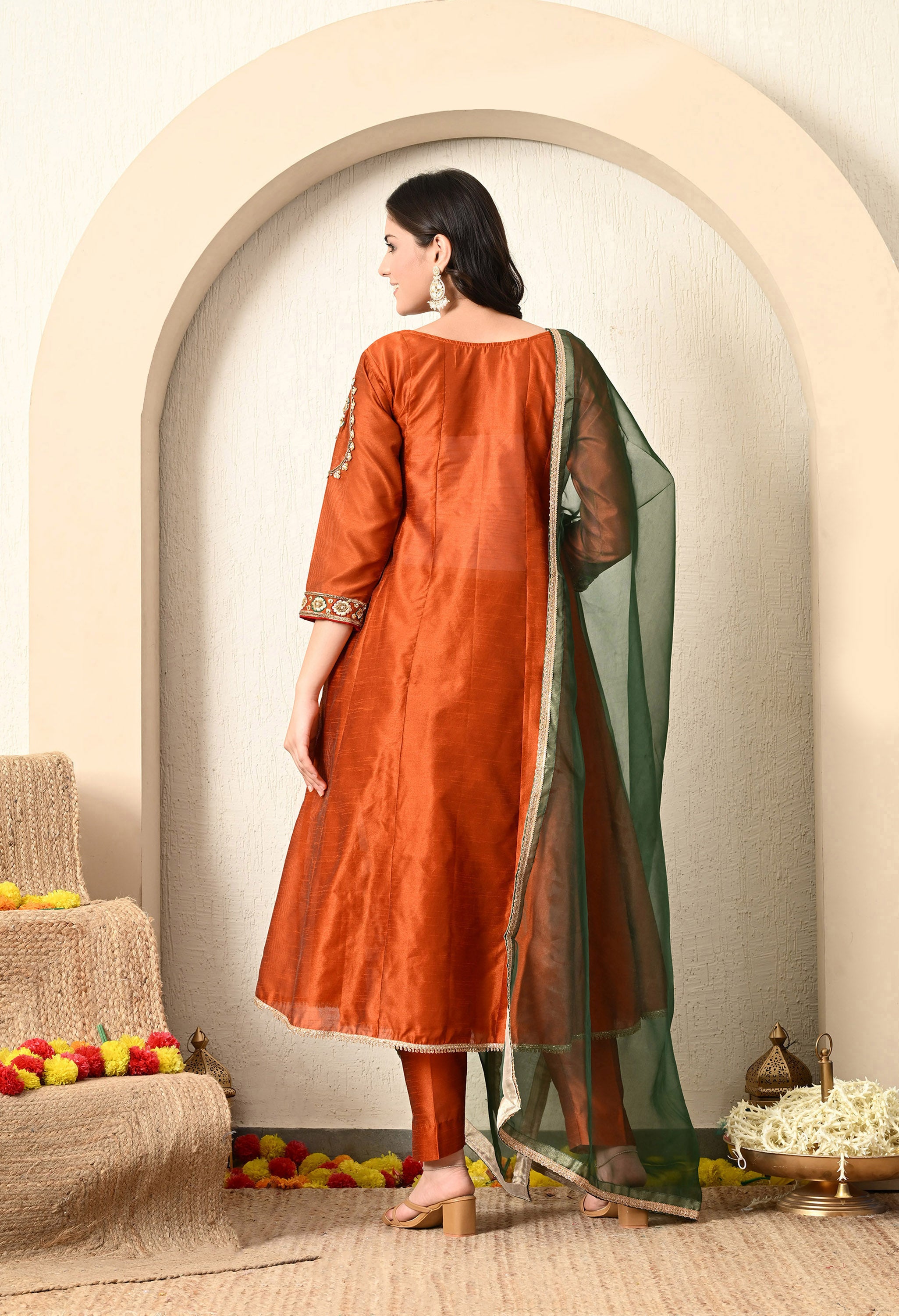 Golden Brown Zardozi Embroidered Anarkali Set
