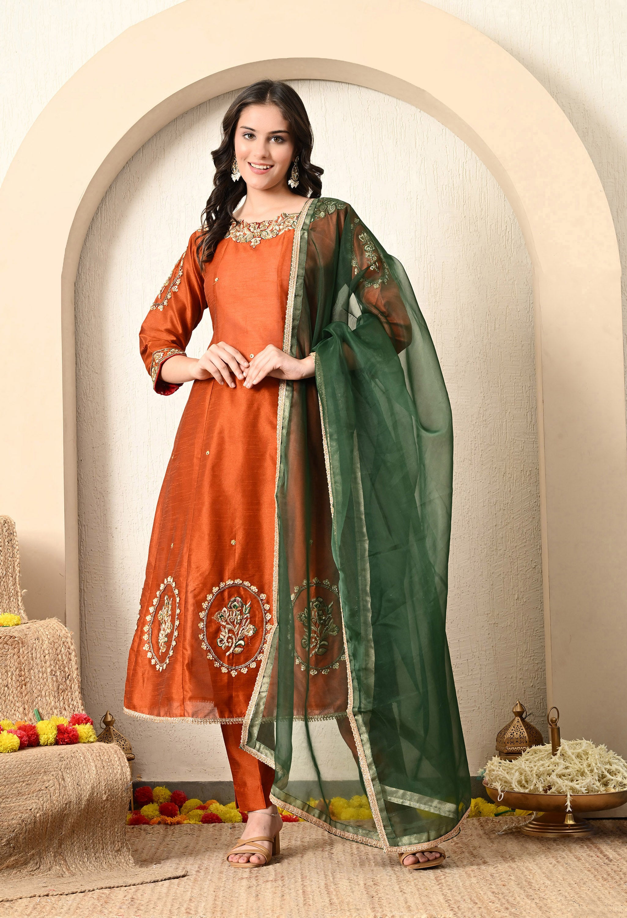 Golden Brown Zardozi Embroidered Anarkali Set