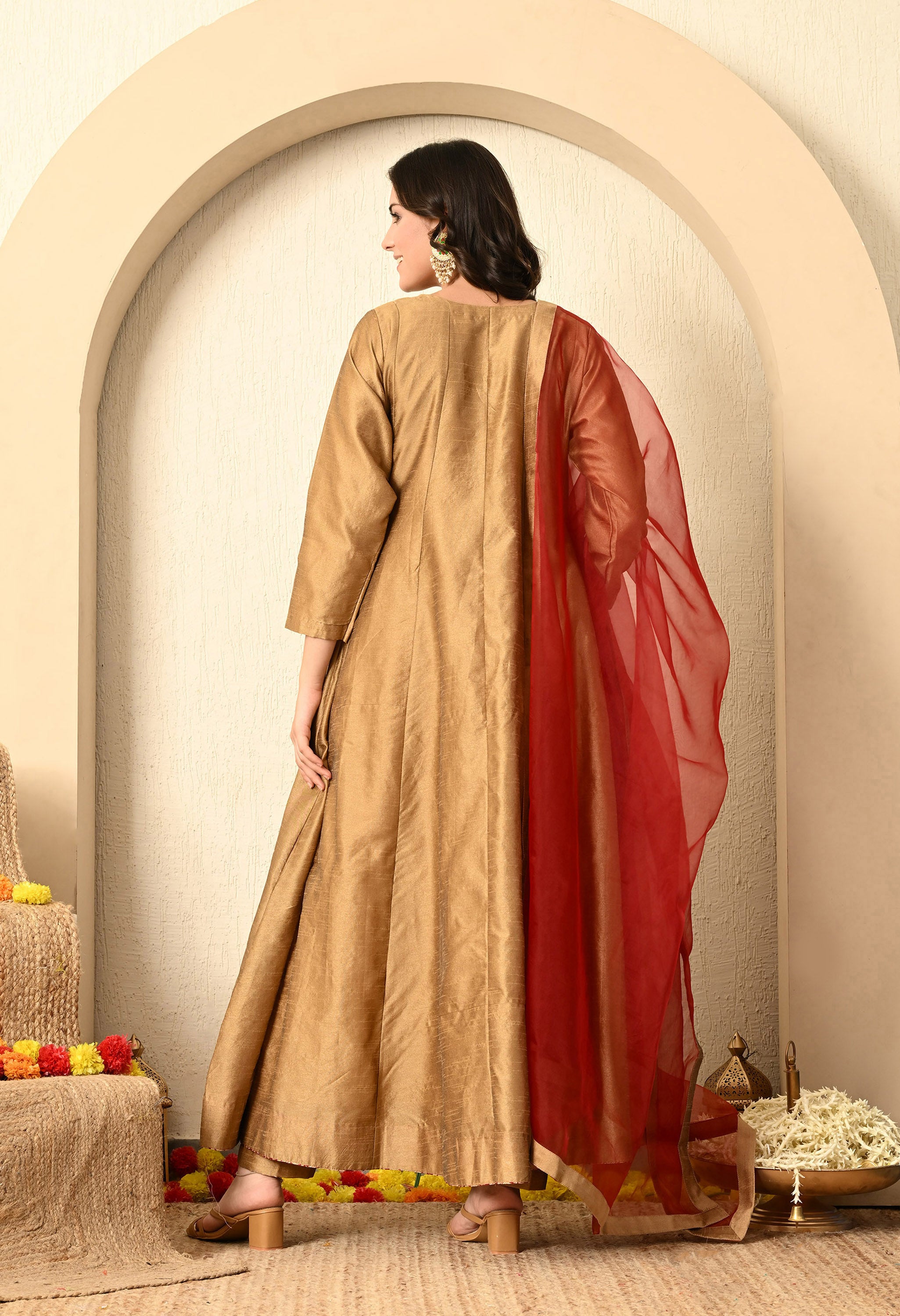 Golden Brown Zardozi Work Anarkali Set