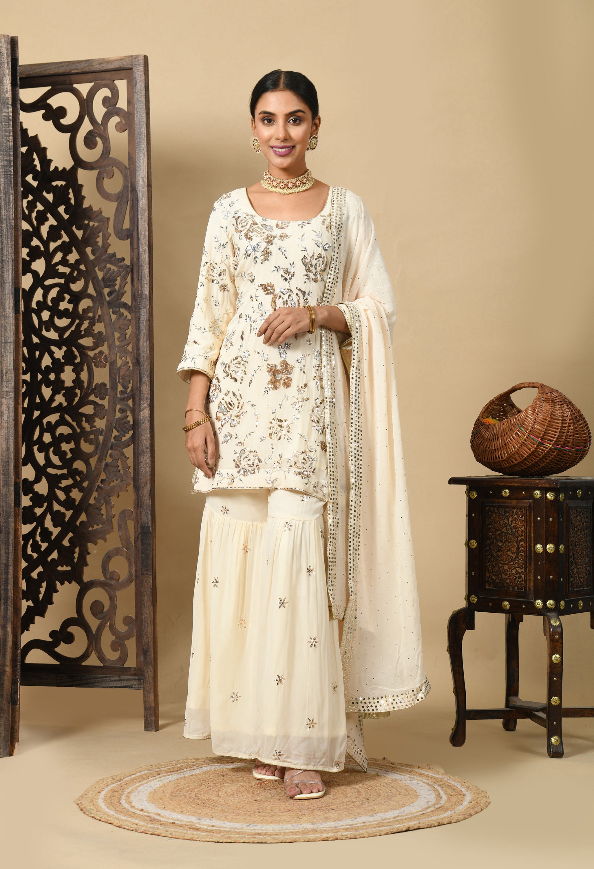 Cream Sharara Set
