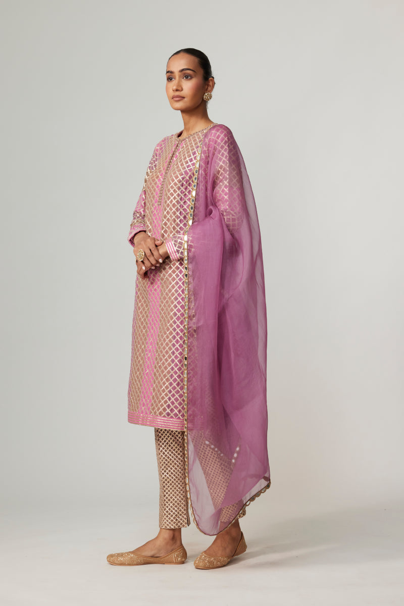 MUD MAUVE MULTICOLOR KURTA WITH DUPATTA SET