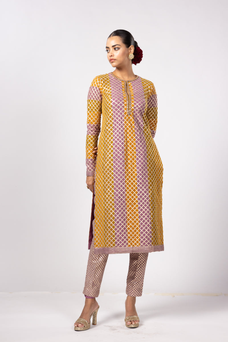 MUSTARD MULTICOLOR PANT KURTA SET