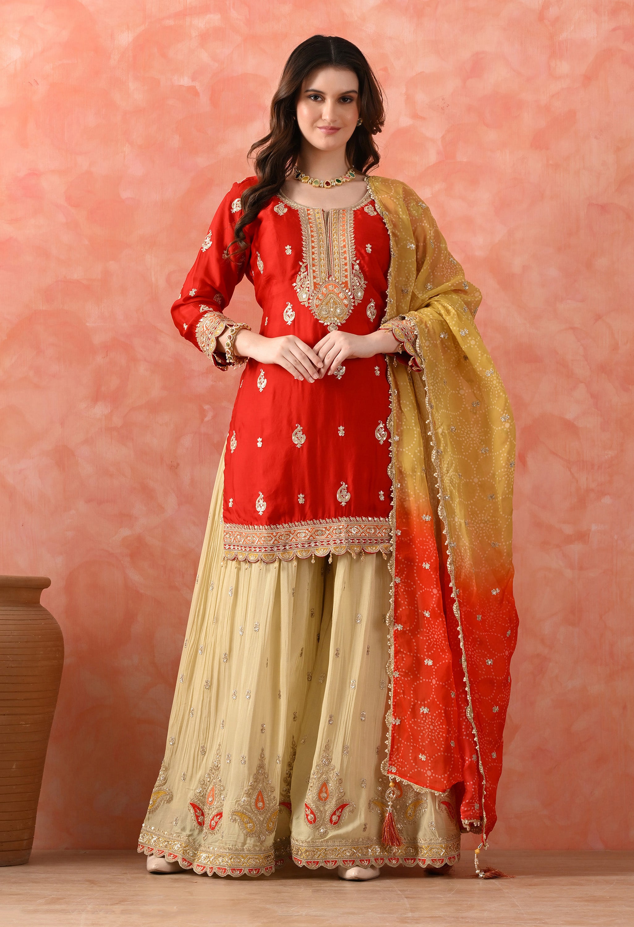 Red Sharara Set