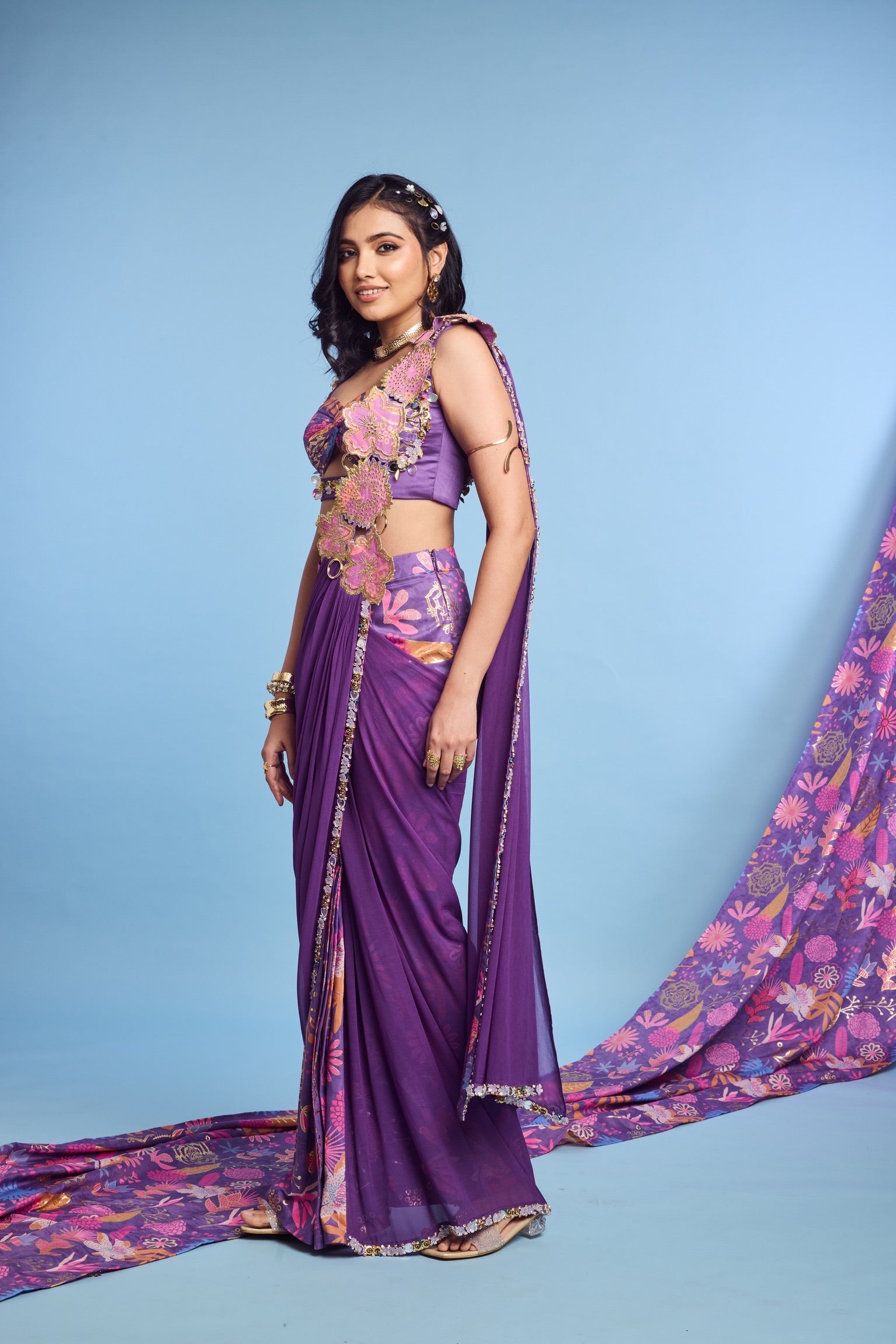 Waistcoat Blouse with Color Block Saree