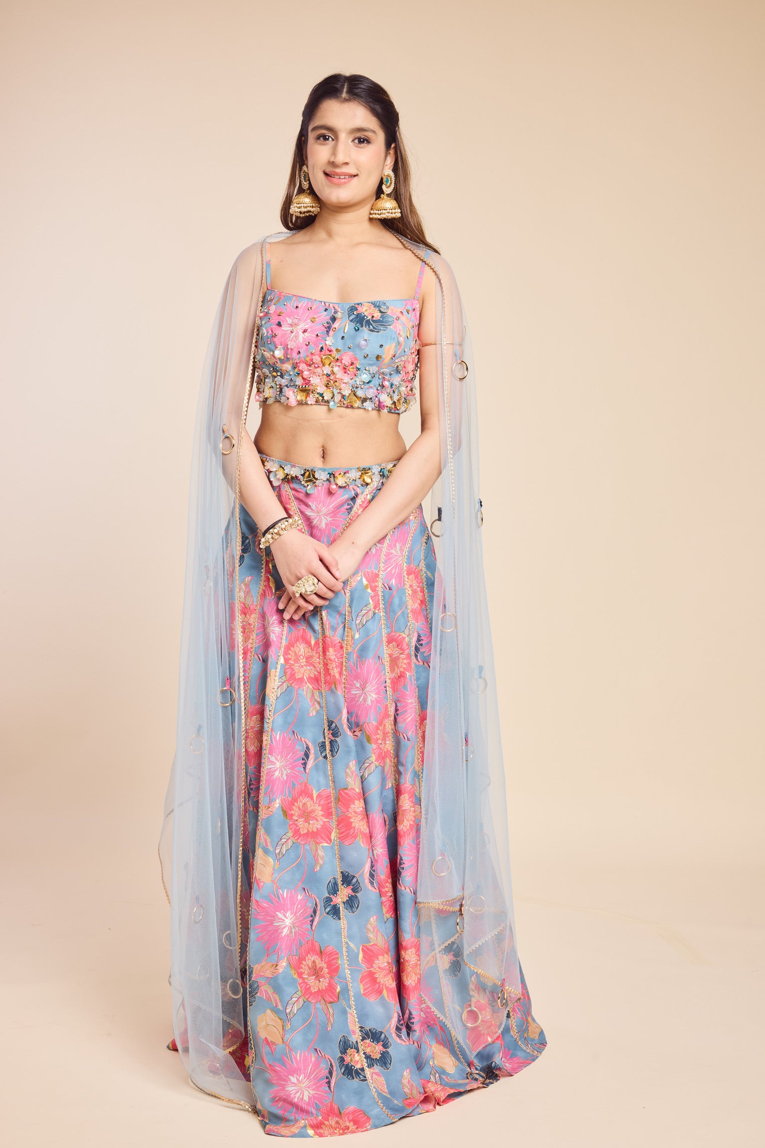 Kali Skirt with Embroidered Blouse and Shrug/Dupatta