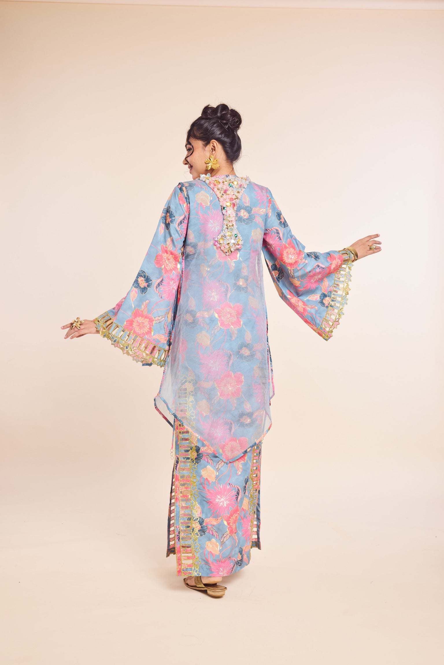 Long Kurta with Organza Cape