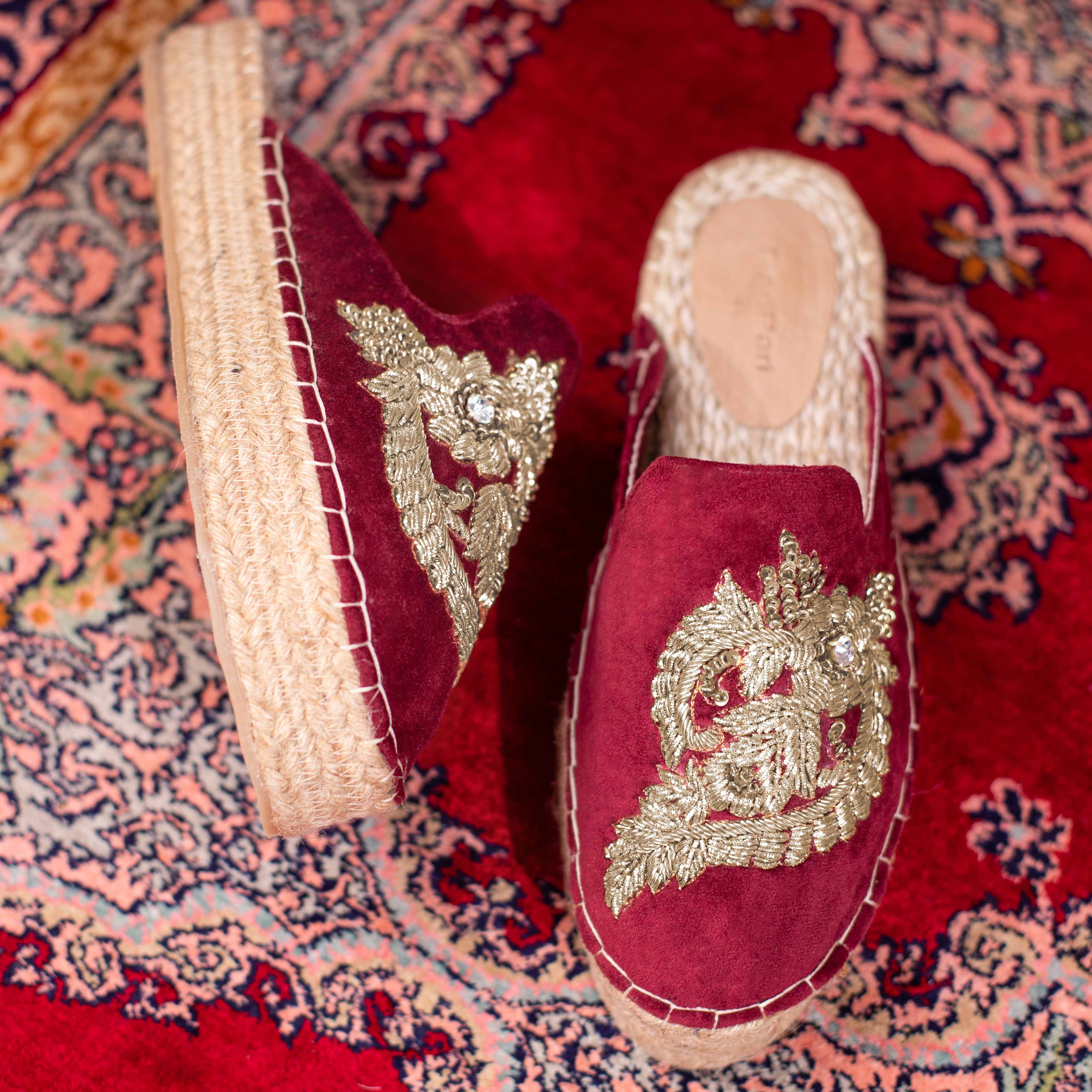 OTTOMAN ESPADRILLES BURGUNDY HAUT BRIDAL LOOKS PLATFORM