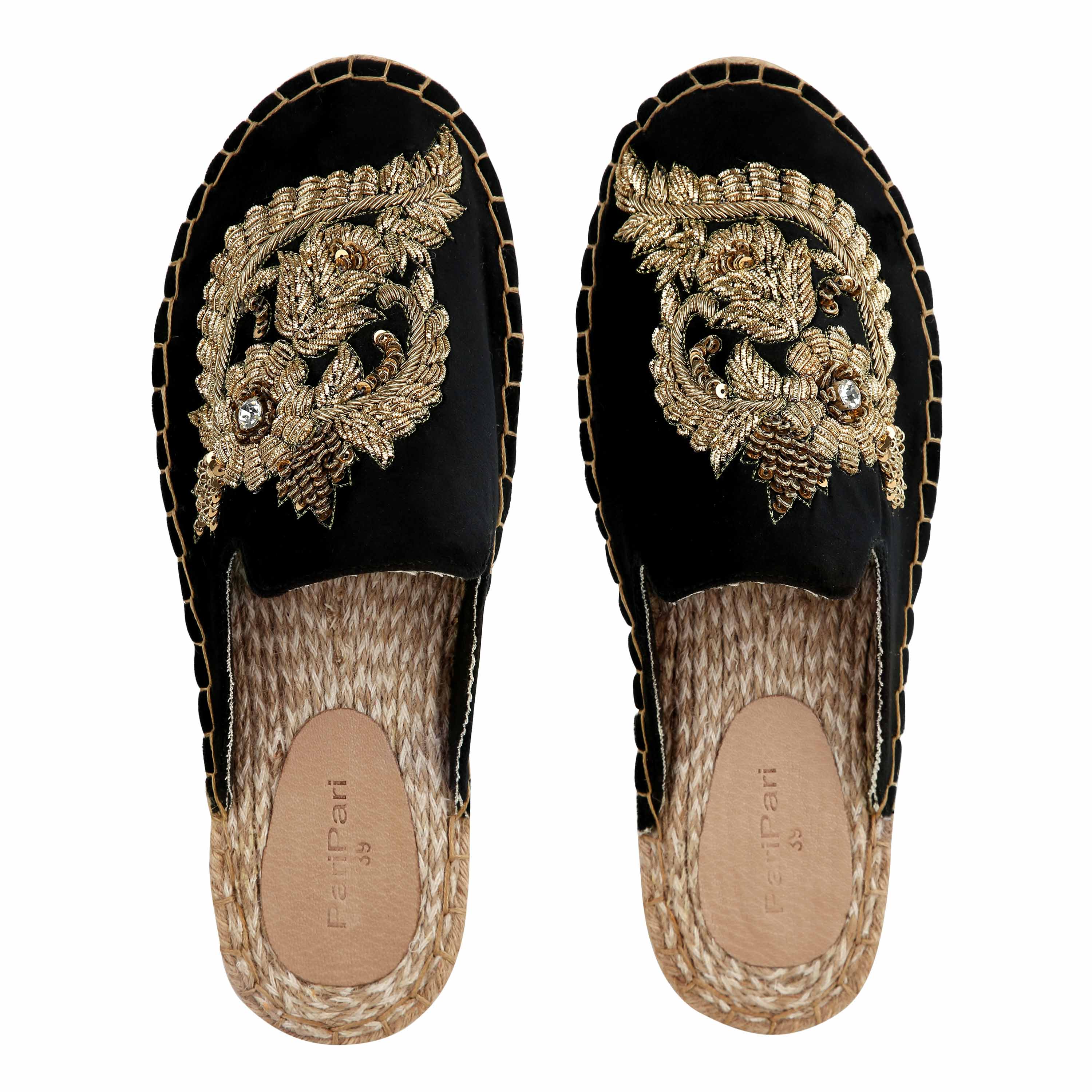 DESIGNER OTTOMAN ESPADRILLES BLACK HAUT PLATFORM