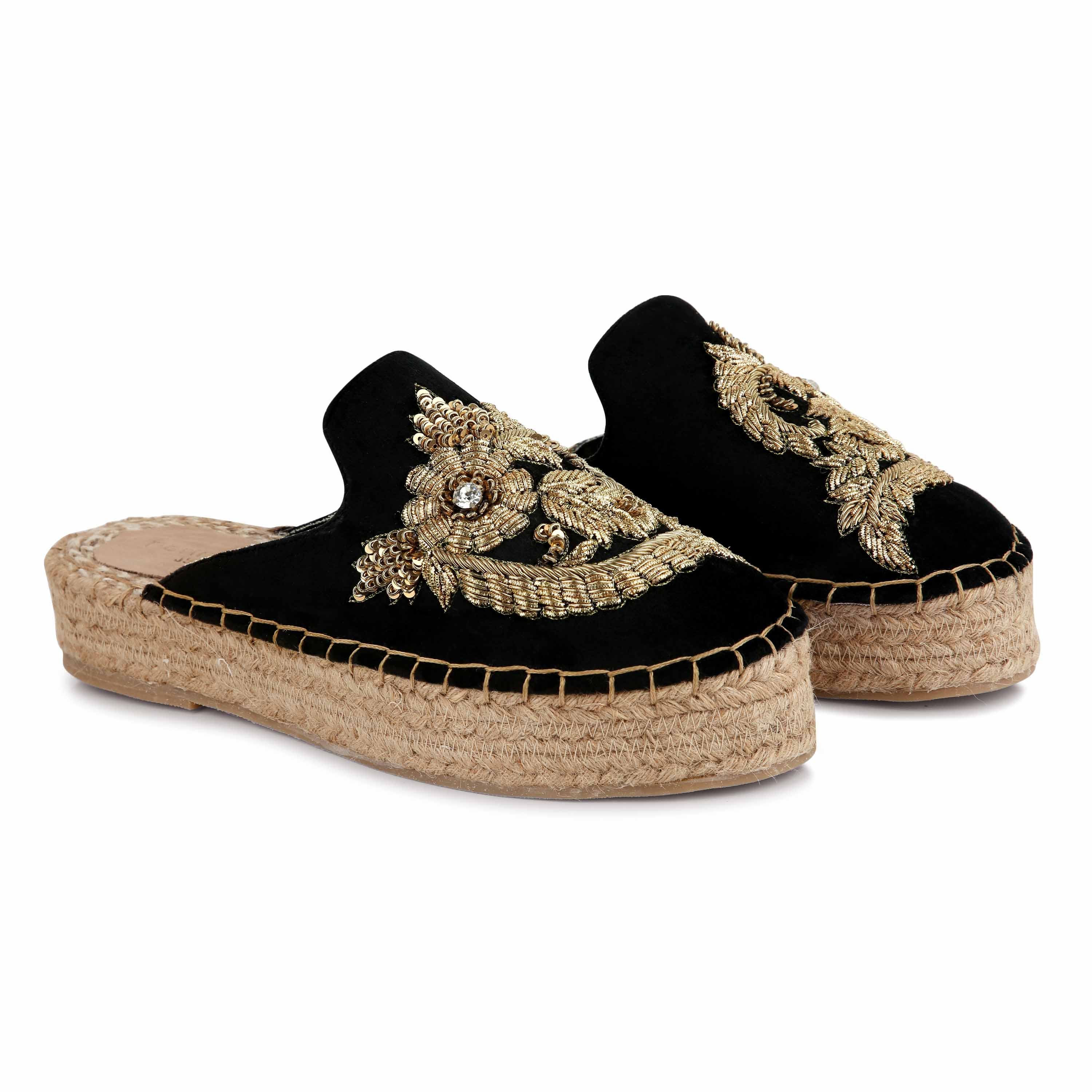 DESIGNER OTTOMAN ESPADRILLES BLACK HAUT PLATFORM