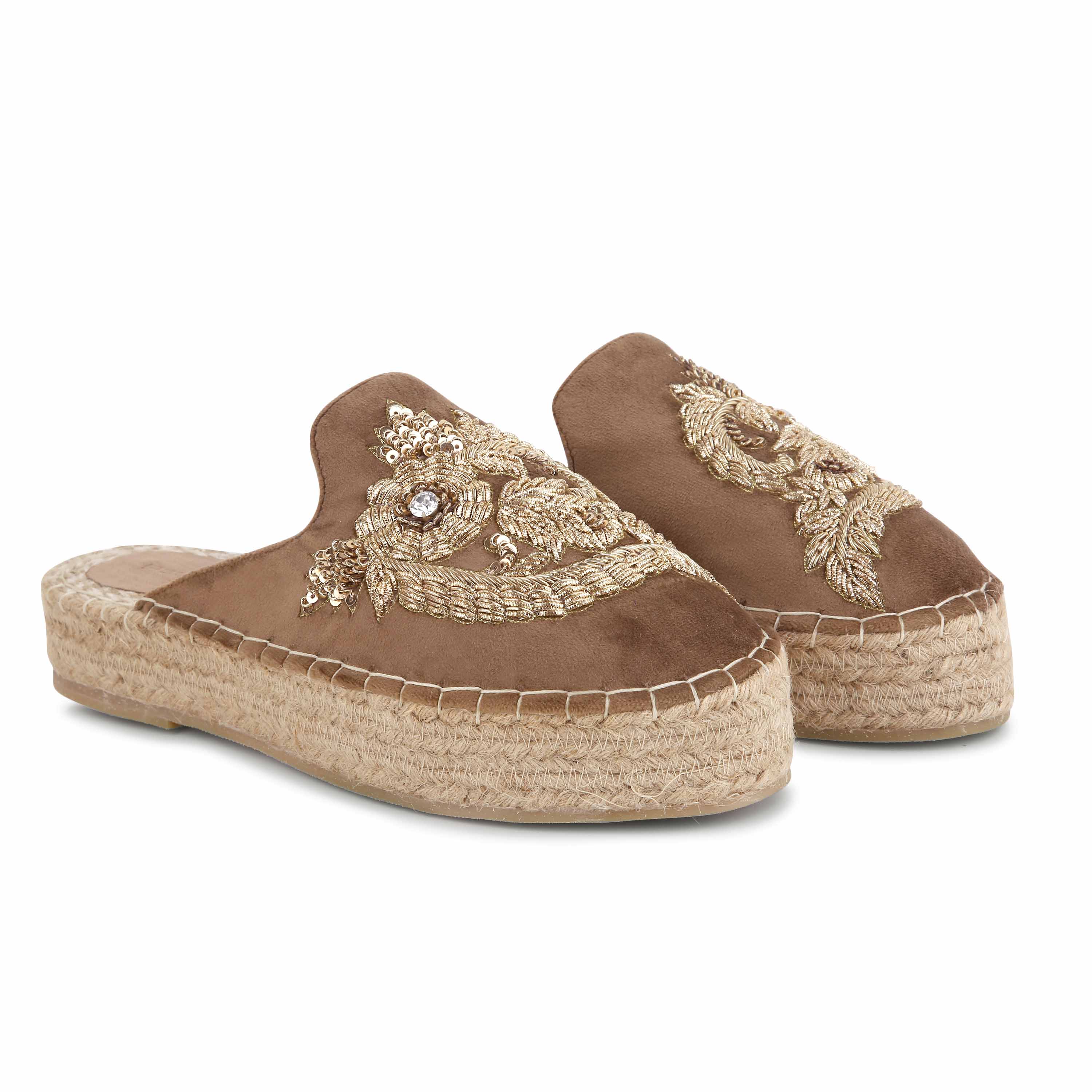 OTTOMAN ESPADRILLES GOLD HAUT TRENDY PLATFORM