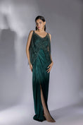 Load image into Gallery viewer, Bottle Green Embroidered Drape Dress

