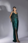Load image into Gallery viewer, Bottle Green Embroidered Drape Dress
