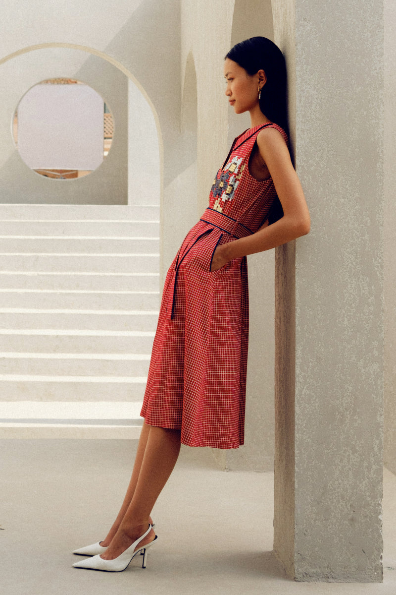 Red Mini Check Dress