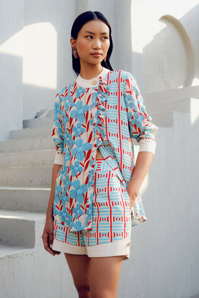 White Print Play Frill Shirt