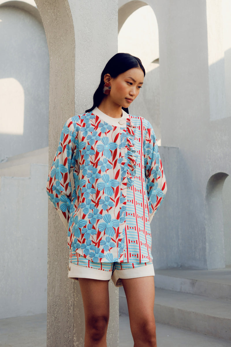 White Print Play Frill Shirt