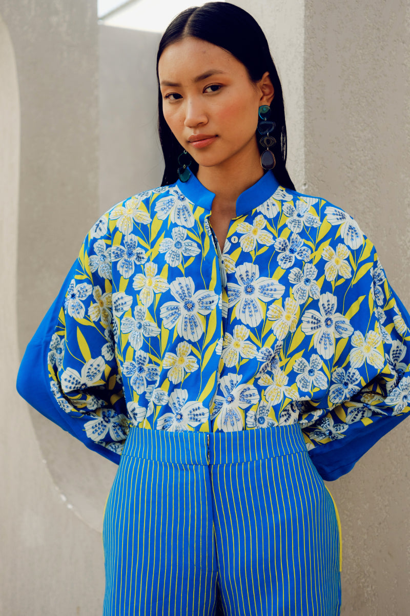 Blue Illusion Kimono Shirt