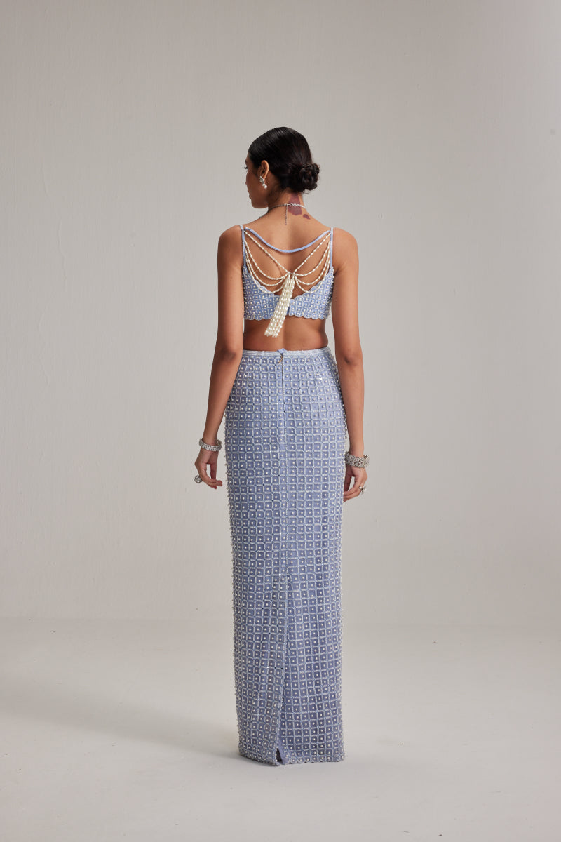 Dew Blue Pencil Skirt Set