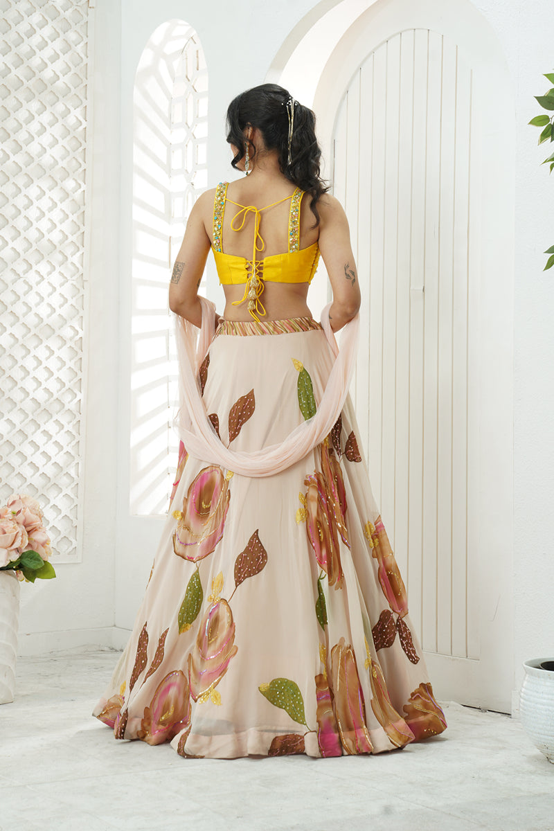 Baby Pink Hand-Painted Lehenga
