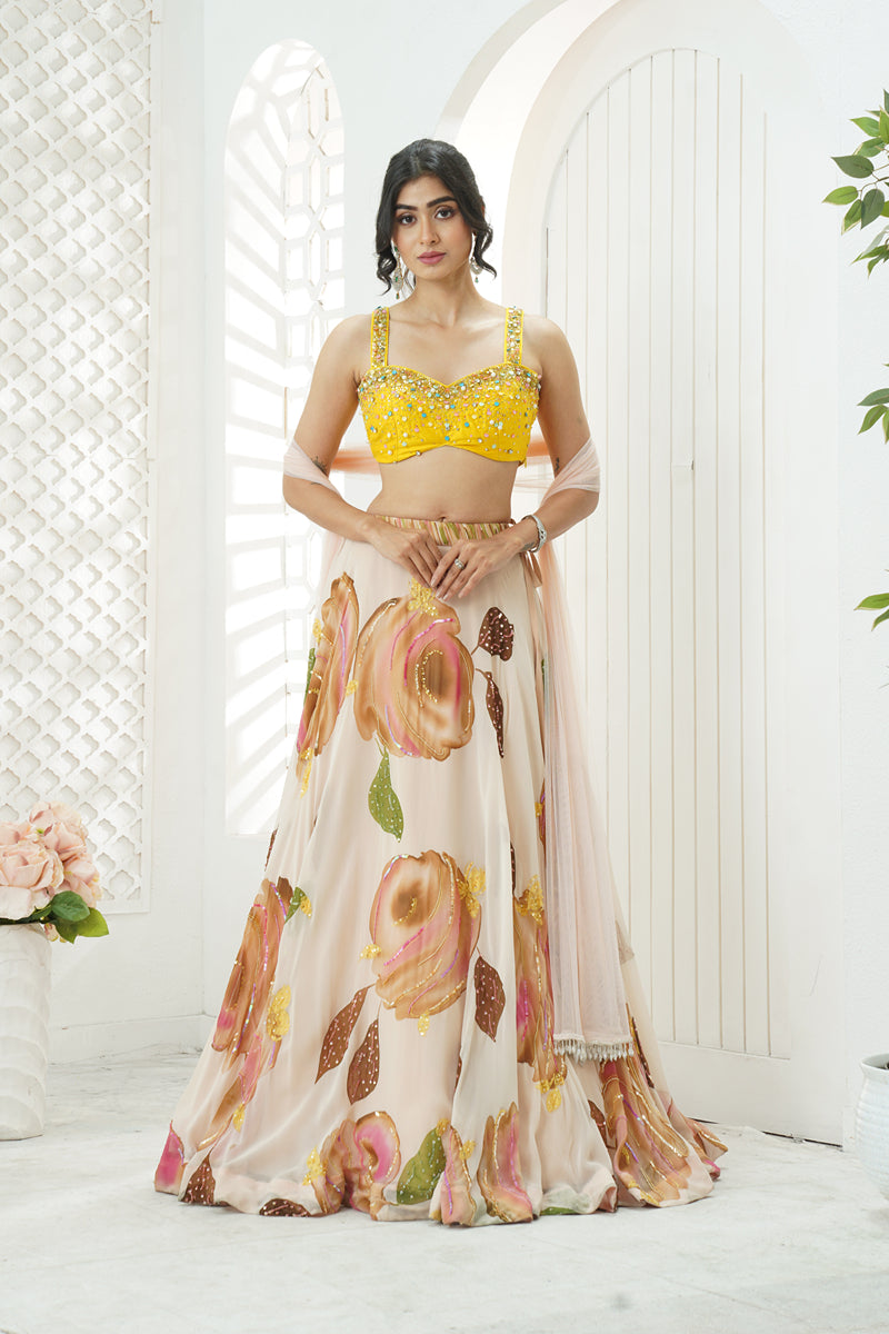Baby Pink Hand-Painted Lehenga
