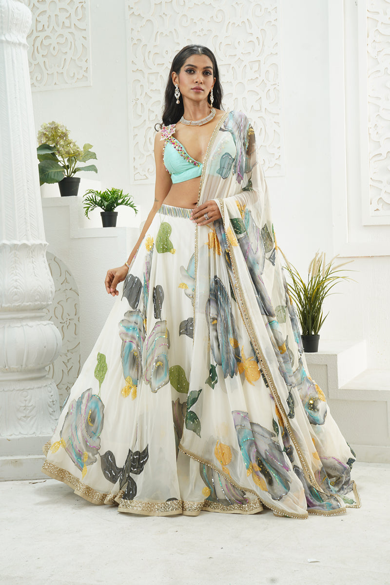 Ivory Hand-Painted Lehenga