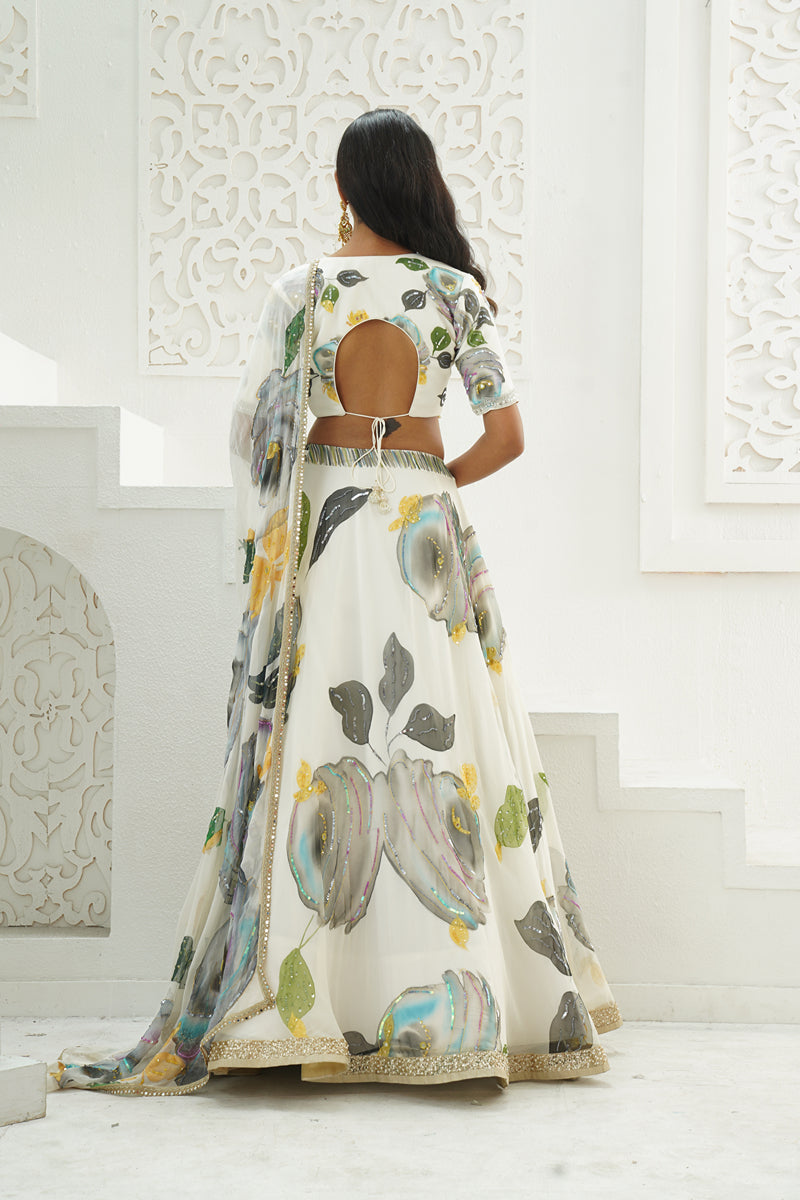 Ivory Hand-Painted Lehenga Set