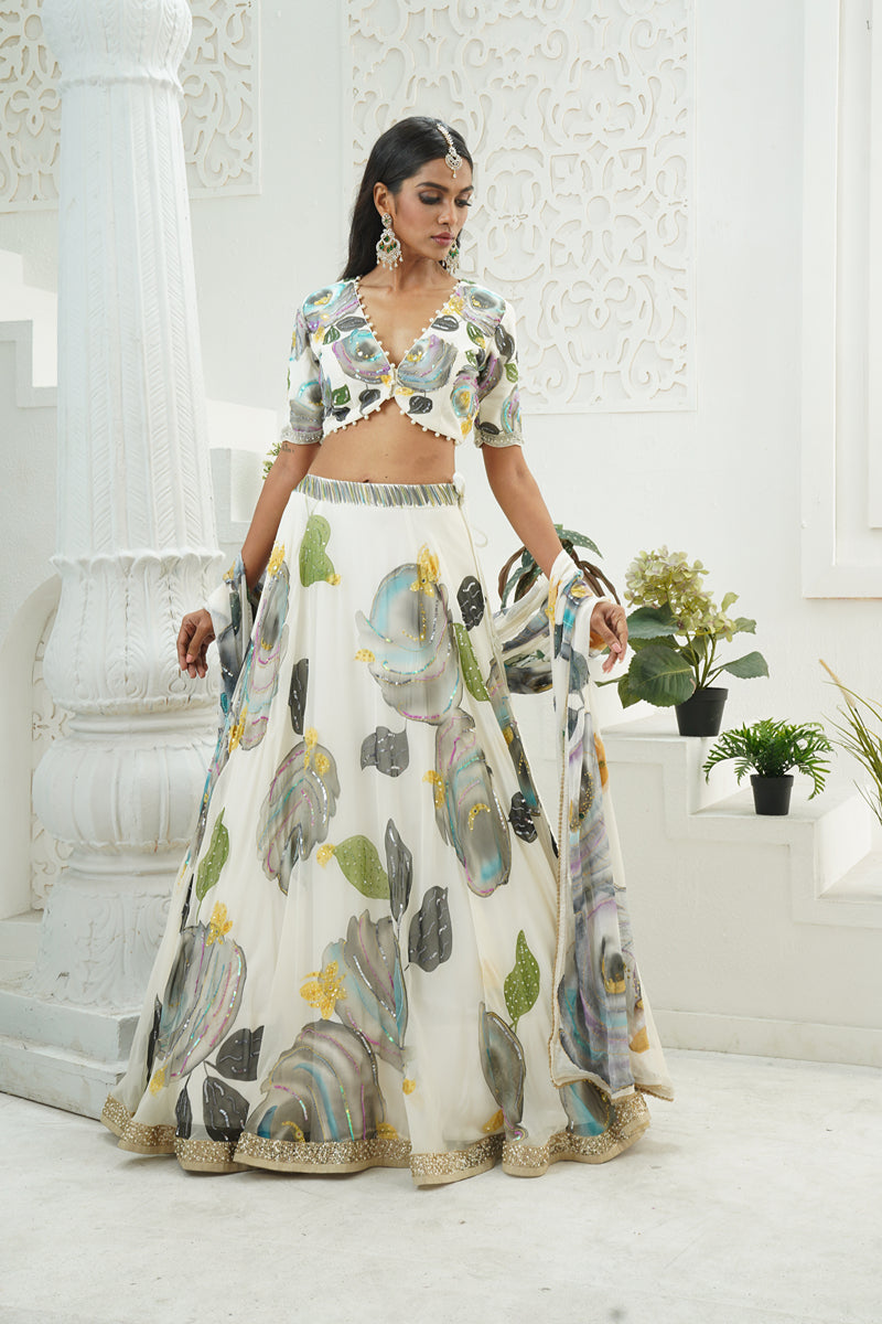 Ivory Hand-Painted Lehenga Set