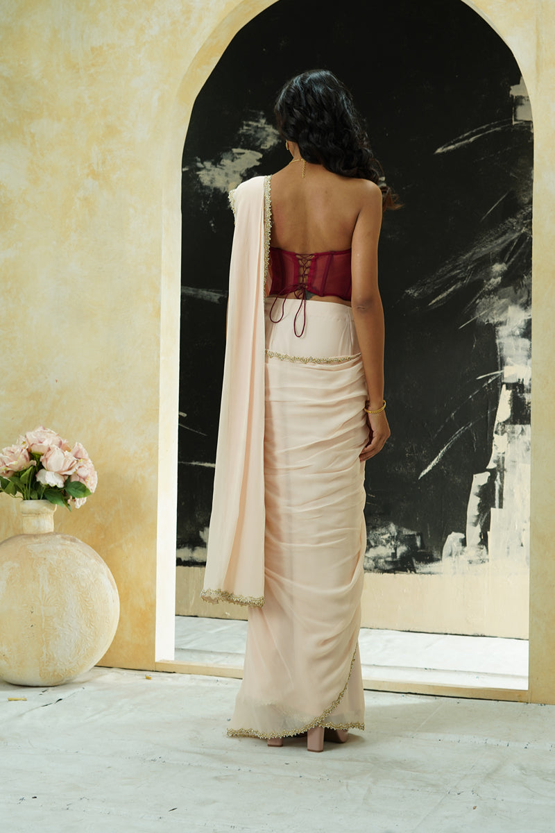 Powder Pink Saree & Corset Blouse Set