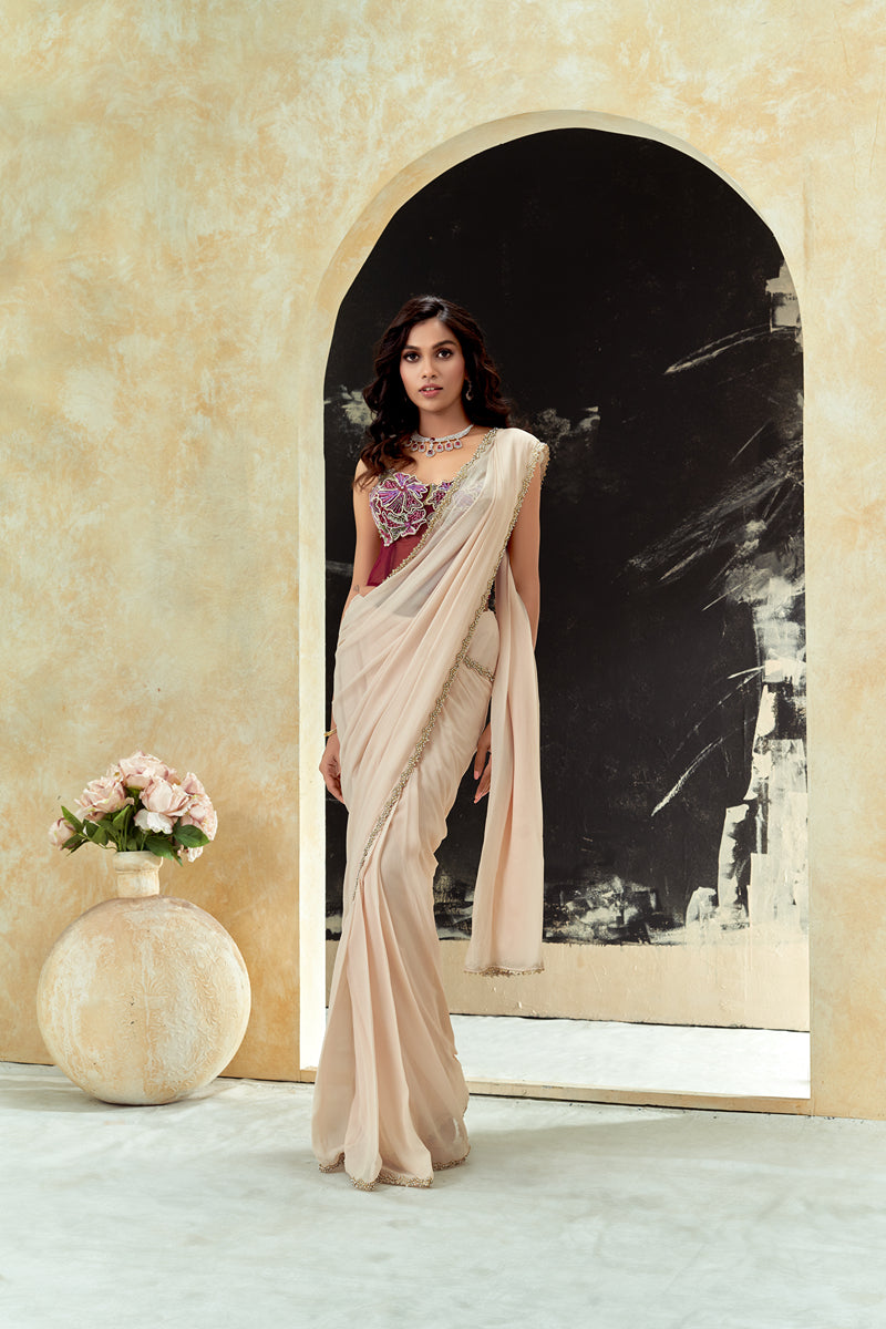Powder Pink Saree & Corset Blouse Set