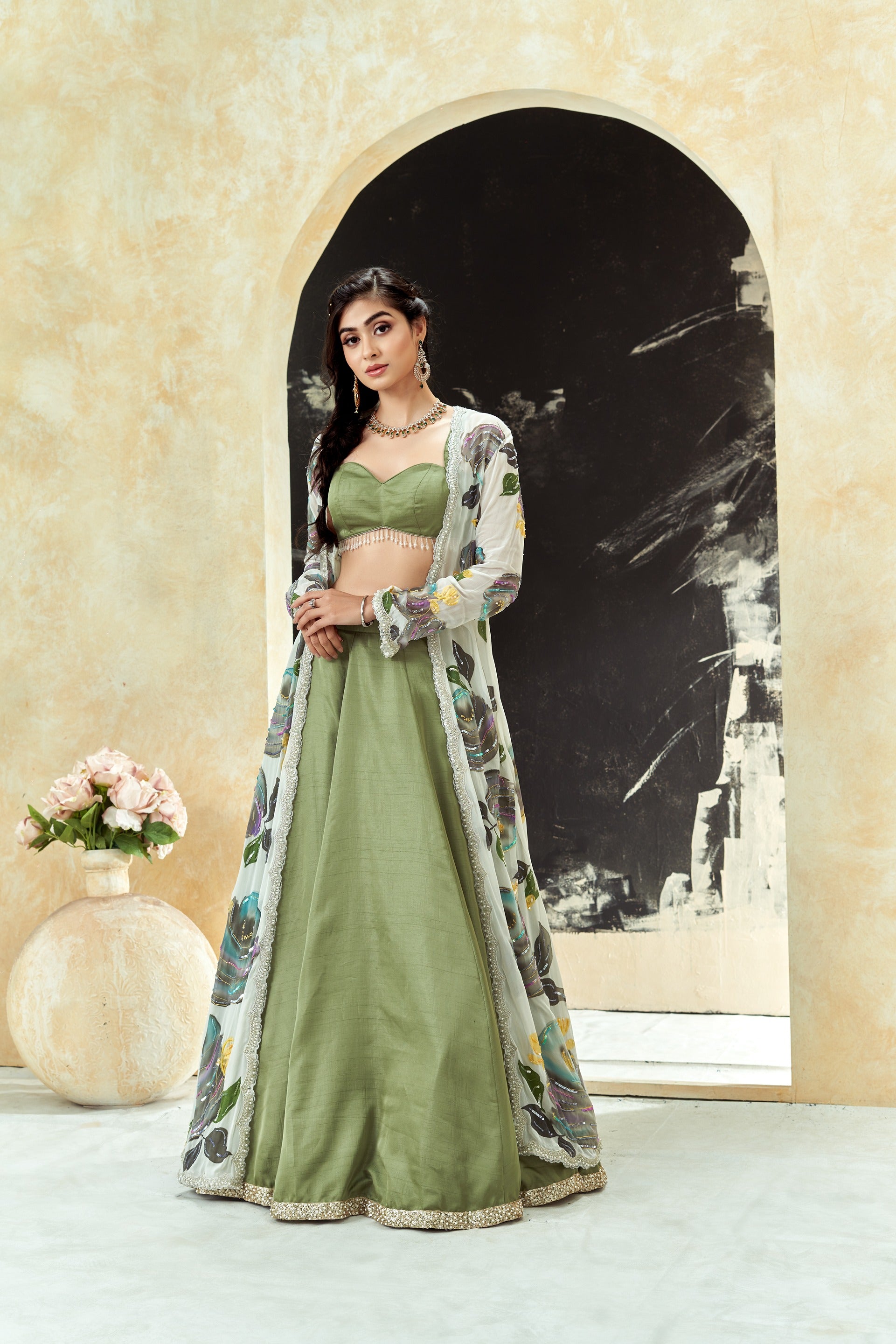 Lehenga with Hand-Painted Jacket