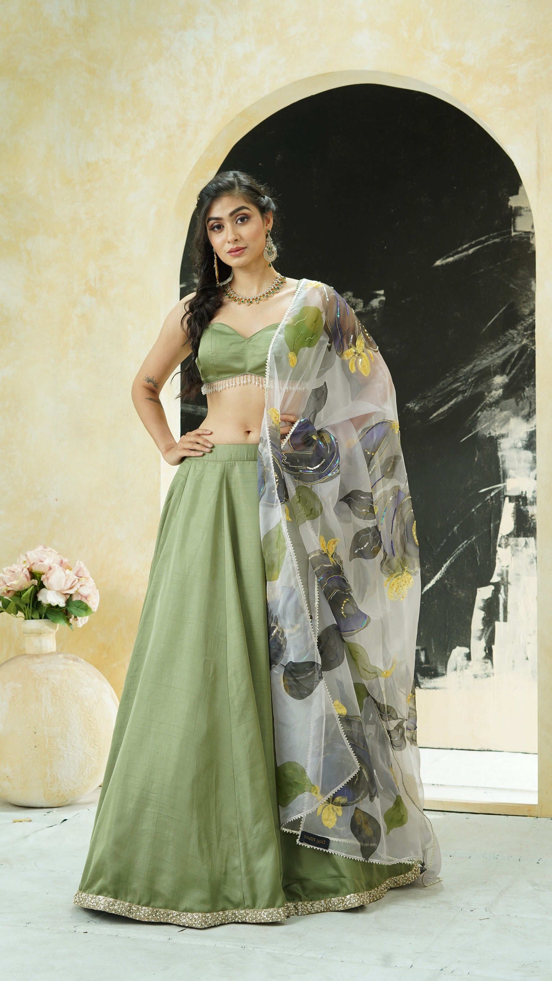 Lehenga with Hand-Painted Dupatta