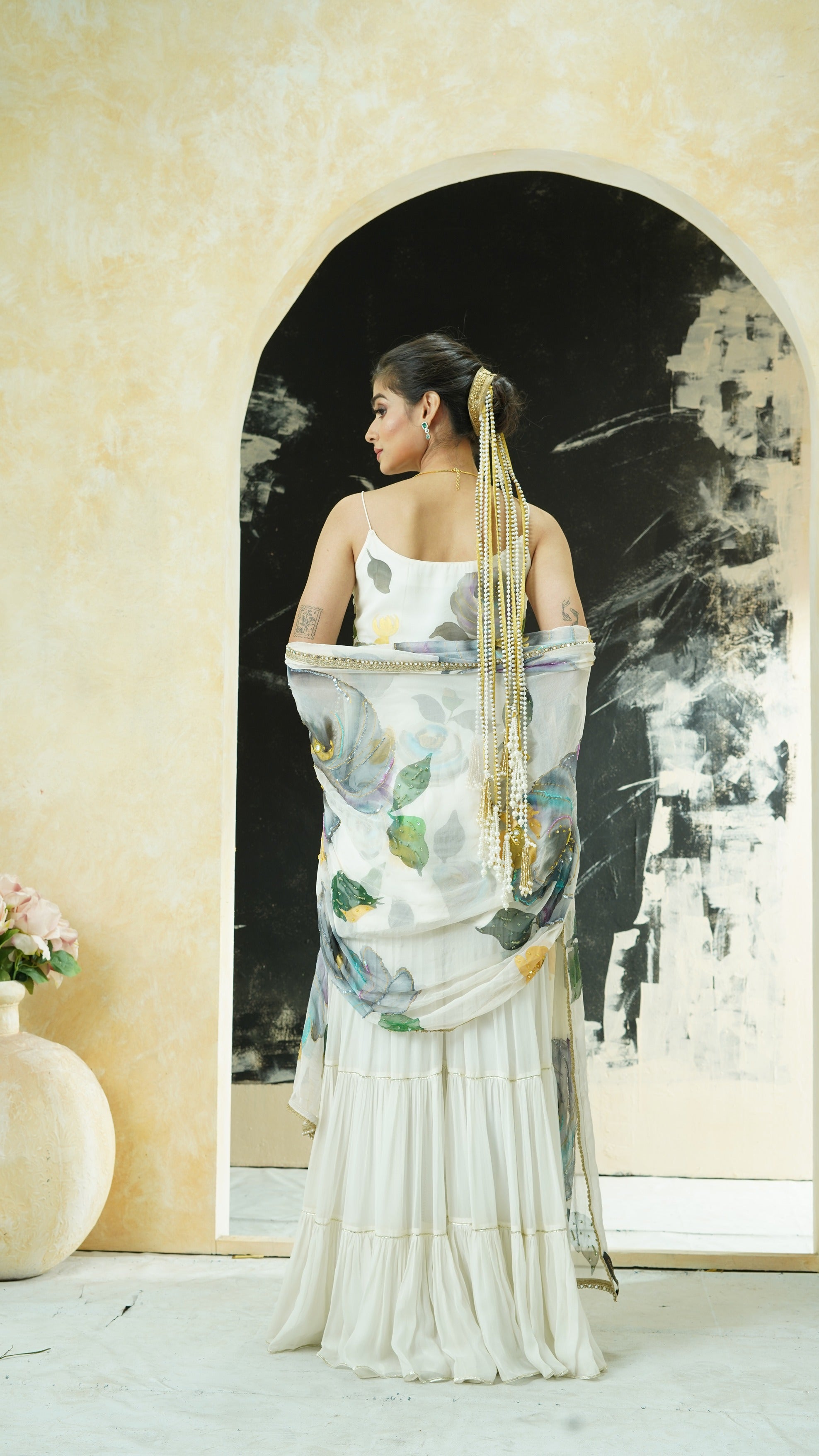 Ivory Hand-Painted Kurta & Sharara Set