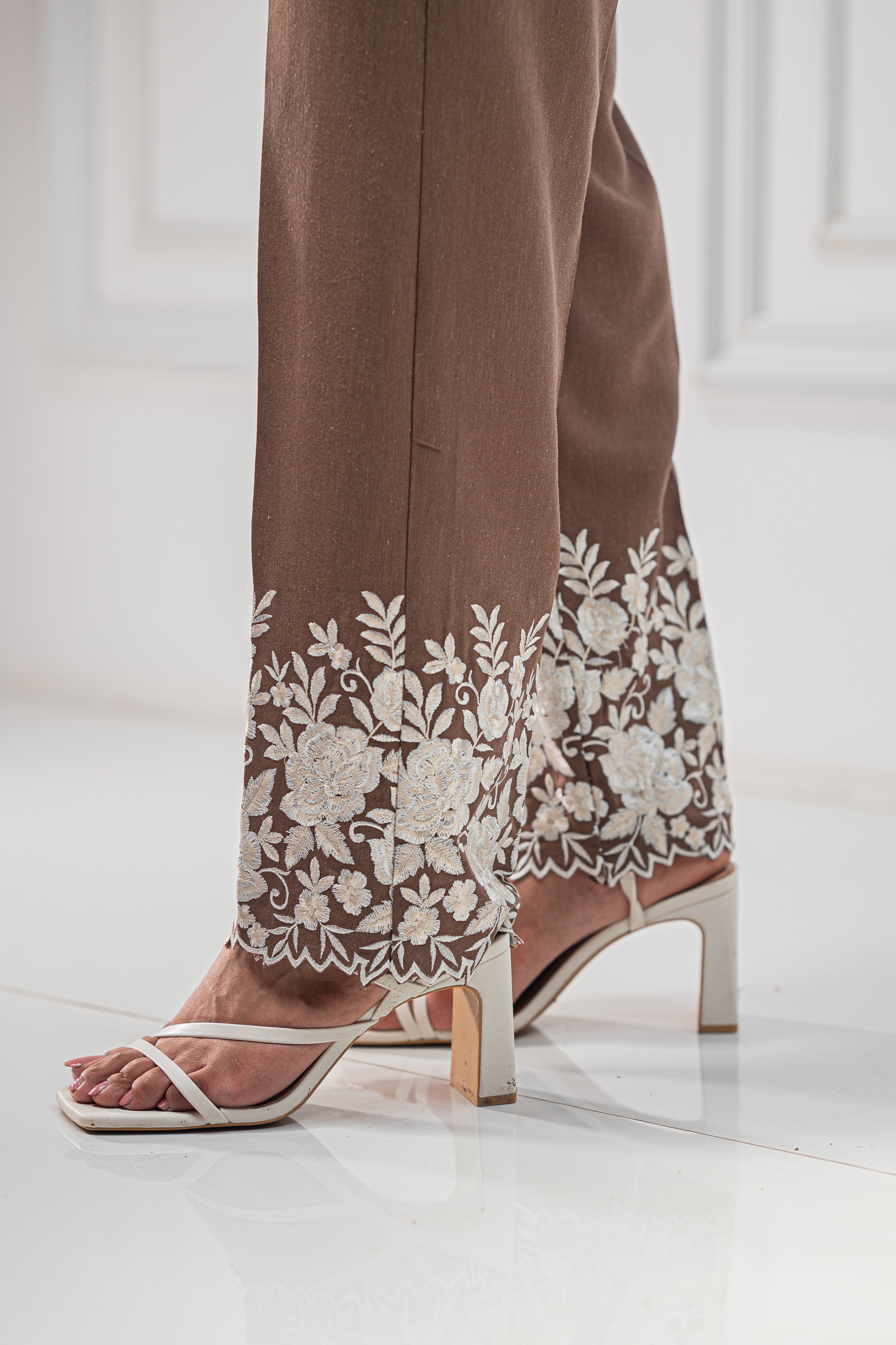 Brown Floral Embroidered Co-ord Set For Women -inching india 