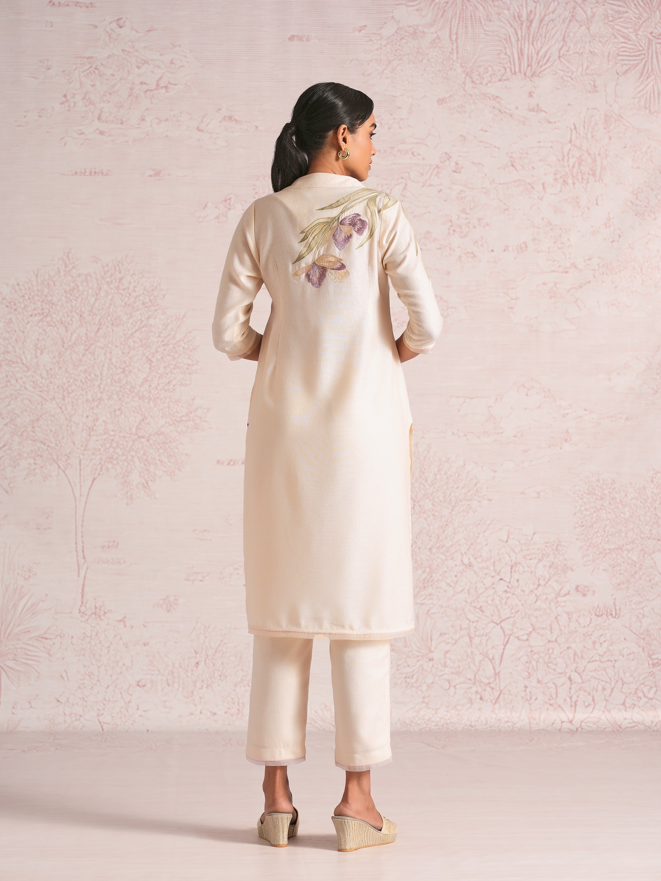 Painted Petals Kurta set - Parchment