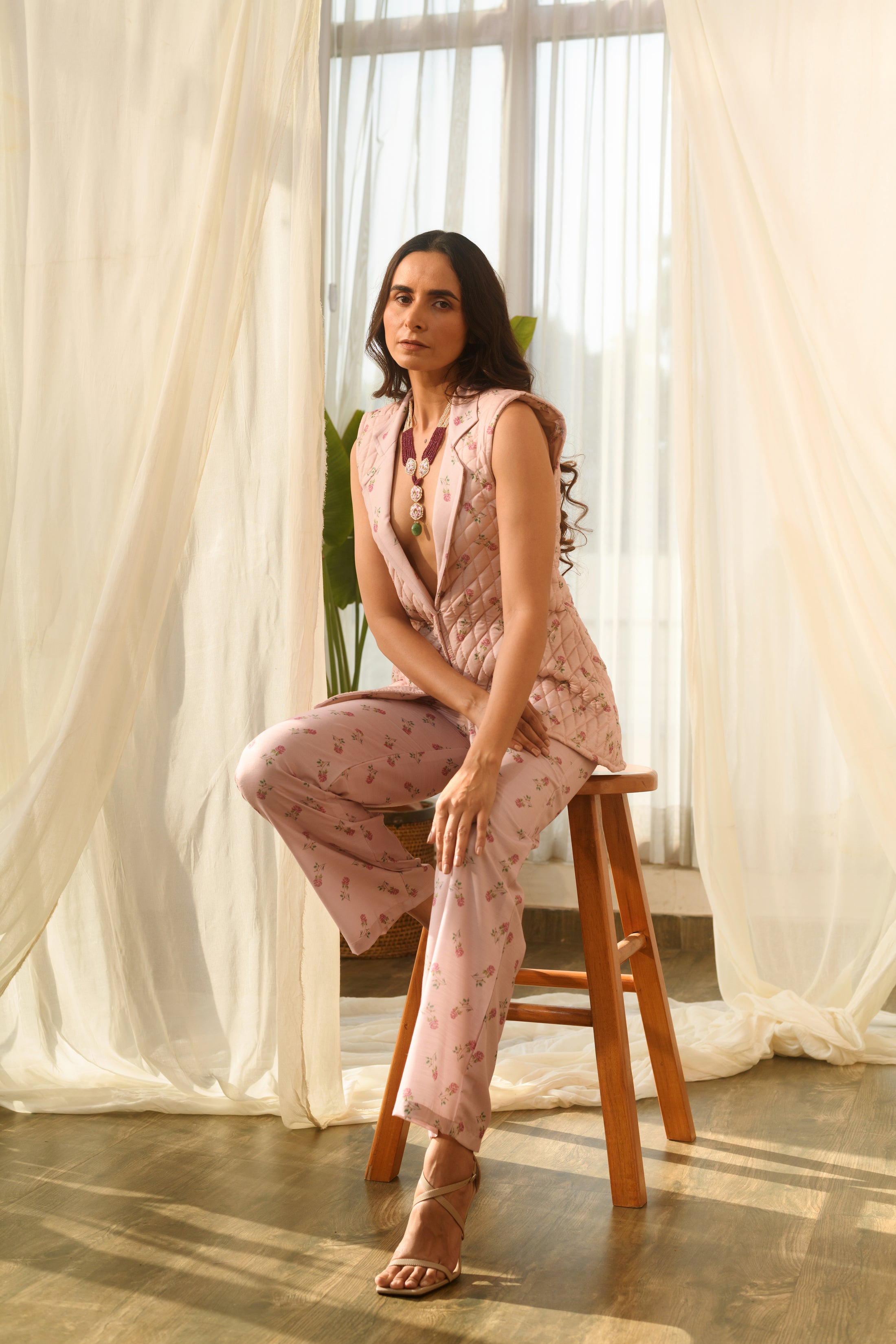 Rosey Pink Quilted Pant Suit