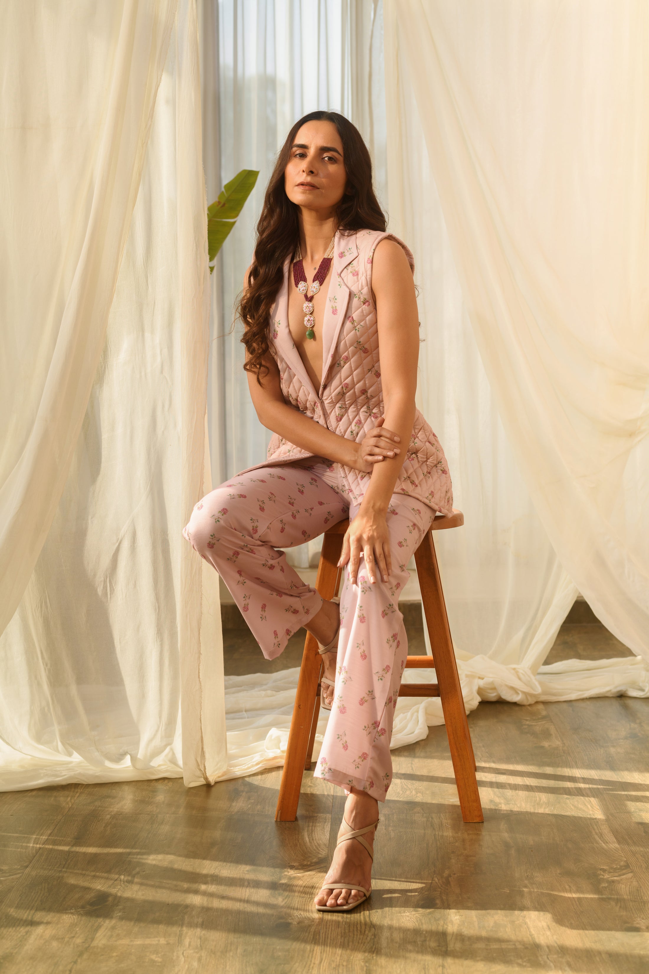 Rosey Pink Quilted Pant Suit