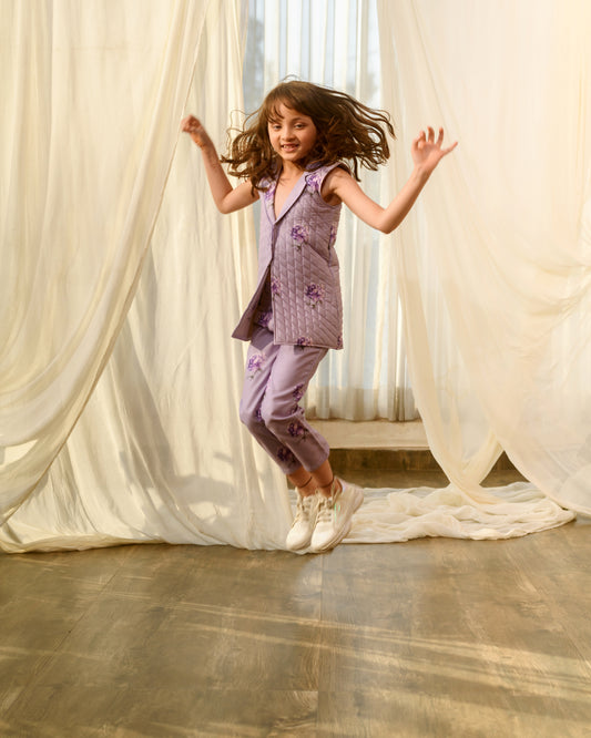 Very Peri Lilac Quilted Pant Suit Kids