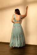 Load image into Gallery viewer, Dusty Teal Sequins Kali Lehenga Set
