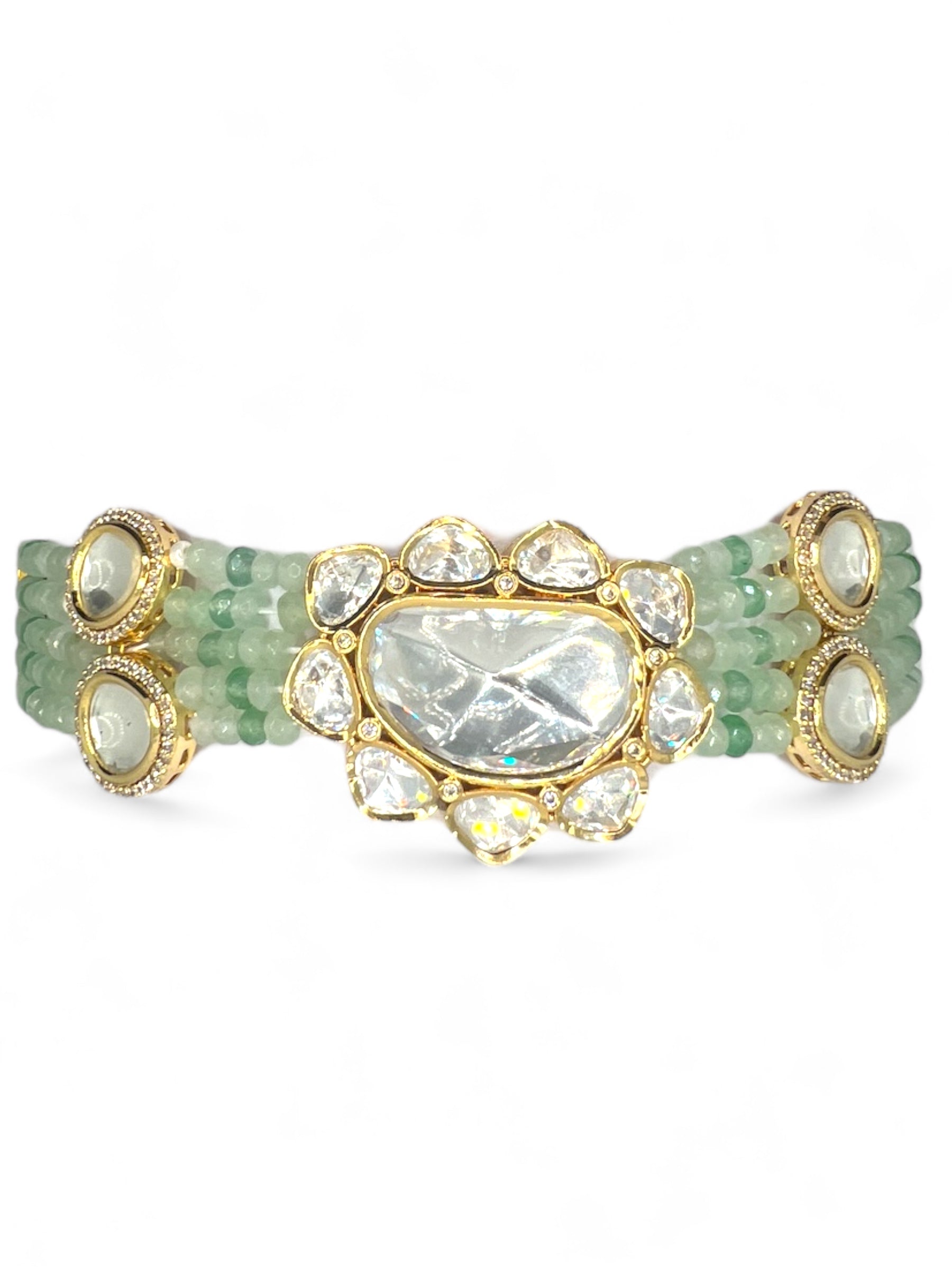 Le Tomas Sea Green Beads & White Khundan Necklace Set