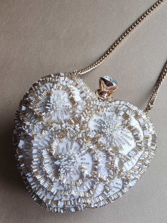 Pearl White Floral Heart Bag
