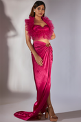 Load image into Gallery viewer, Hot Pink Ruffle Top With Embroidered Draped Skirt
