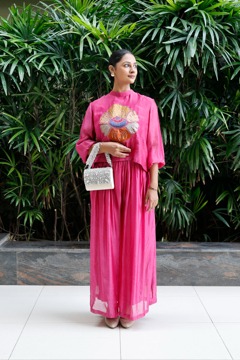 Patch Silk Work Co-Ord Set - Purple